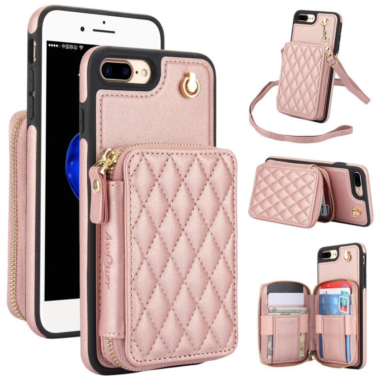 Cartera cruzada con cremallera AwQuer, funda para teléfono con parte trasera de cuero con forma de rombo, For iPhone X / XS, For iPhone XR, For iPhone XS Max, For iPhone 7 Plus / 8 Plus