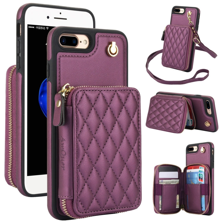 Cartera cruzada con cremallera AwQuer, funda para teléfono con parte trasera de cuero con forma de rombo, For iPhone X / XS, For iPhone XR, For iPhone XS Max, For iPhone 7 Plus / 8 Plus