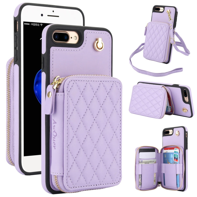Cartera cruzada con cremallera AwQuer, funda para teléfono con parte trasera de cuero con forma de rombo, For iPhone X / XS, For iPhone XR, For iPhone XS Max, For iPhone 7 Plus / 8 Plus