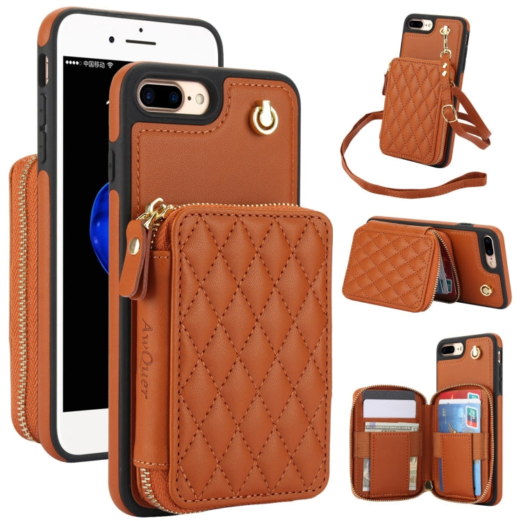 Cartera cruzada con cremallera AwQuer, funda para teléfono con parte trasera de cuero con forma de rombo, For iPhone X / XS, For iPhone XR, For iPhone XS Max, For iPhone 7 Plus / 8 Plus