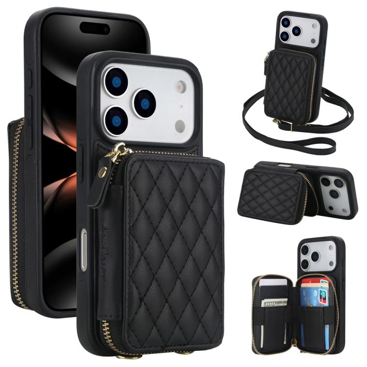 Cartera cruzada con cremallera AwQuer, funda para teléfono con parte trasera de cuero con forma de rombo, For iPhone 17 Pro Max, For iPhone 17 Pro, For iPhone 17, For iPhone Air, For iPhone 16 Pro Max, For iPhone 16 Pro
