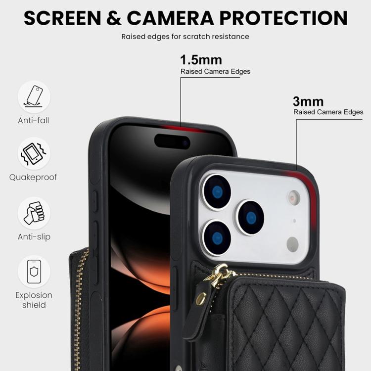 Cartera cruzada con cremallera AwQuer, funda para teléfono con parte trasera de cuero con forma de rombo, For iPhone 17 Pro Max, For iPhone 17 Pro, For iPhone 17, For iPhone Air, For iPhone 16 Pro Max, For iPhone 16 Pro