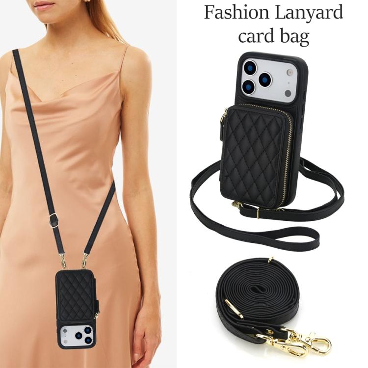 Cartera cruzada con cremallera AwQuer, funda para teléfono con parte trasera de cuero con forma de rombo, For iPhone 17 Pro Max, For iPhone 17 Pro, For iPhone 17, For iPhone Air, For iPhone 16 Pro Max, For iPhone 16 Pro