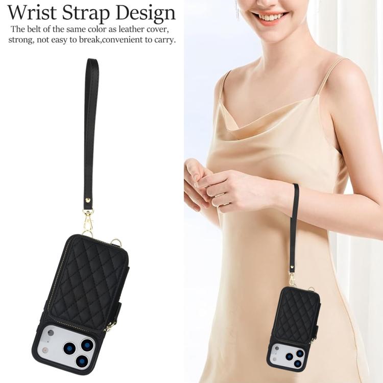 Cartera cruzada con cremallera AwQuer, funda para teléfono con parte trasera de cuero con forma de rombo, For iPhone 17 Pro Max, For iPhone 17 Pro, For iPhone 17, For iPhone Air, For iPhone 16 Pro Max, For iPhone 16 Pro