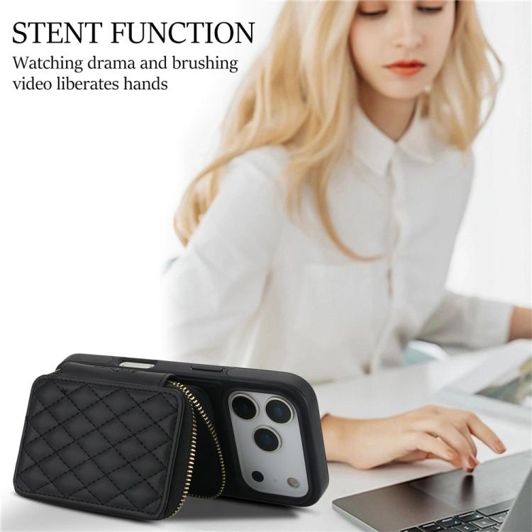 Cartera cruzada con cremallera AwQuer, funda para teléfono con parte trasera de cuero con forma de rombo, For iPhone 17 Pro Max, For iPhone 17 Pro, For iPhone 17, For iPhone Air, For iPhone 16 Pro Max, For iPhone 16 Pro
