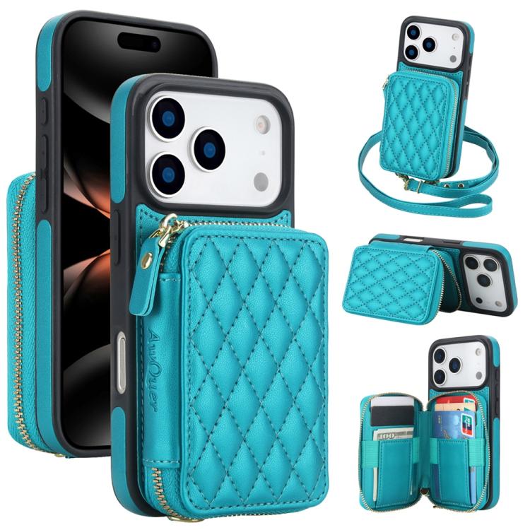 Cartera cruzada con cremallera AwQuer, funda para teléfono con parte trasera de cuero con forma de rombo, For iPhone 17 Pro Max, For iPhone 17 Pro, For iPhone 17, For iPhone Air, For iPhone 16 Pro Max, For iPhone 16 Pro