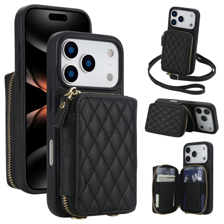 Cartera cruzada con cremallera AwQuer, funda para teléfono con parte trasera de cuero con forma de rombo, For iPhone 17 Pro Max, For iPhone 17 Pro, For iPhone 17, For iPhone Air, For iPhone 16 Pro Max, For iPhone 16 Pro