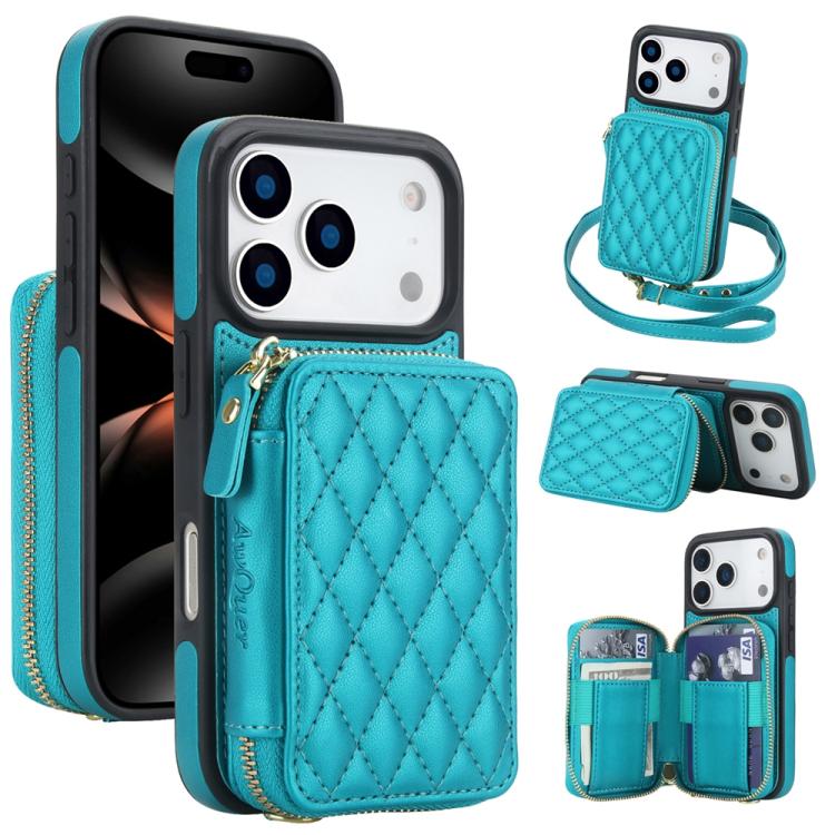 Cartera cruzada con cremallera AwQuer, funda para teléfono con parte trasera de cuero con forma de rombo, For iPhone 17 Pro Max, For iPhone 17 Pro, For iPhone 17, For iPhone Air, For iPhone 16 Pro Max, For iPhone 16 Pro