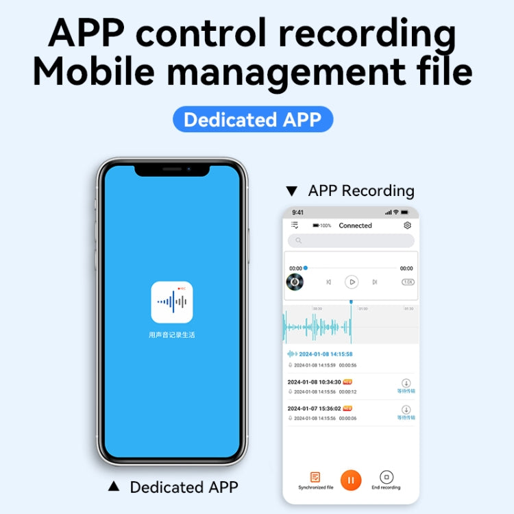 Lápiz de grabación de voz con reducción de ruido HD ultrafino Q61A compatible con control por aplicación, 8GB, 16GB, 32GB, 64GB, 128GB