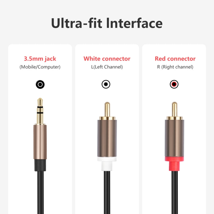 Cable de audio con conector de amplificador de 3,5 mm macho a 2 RCA macho, 1m, 2m, 3m