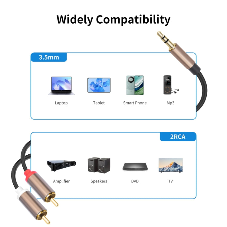 Cable de audio con conector de amplificador de 3,5 mm macho a 2 RCA macho, 1m, 2m, 3m