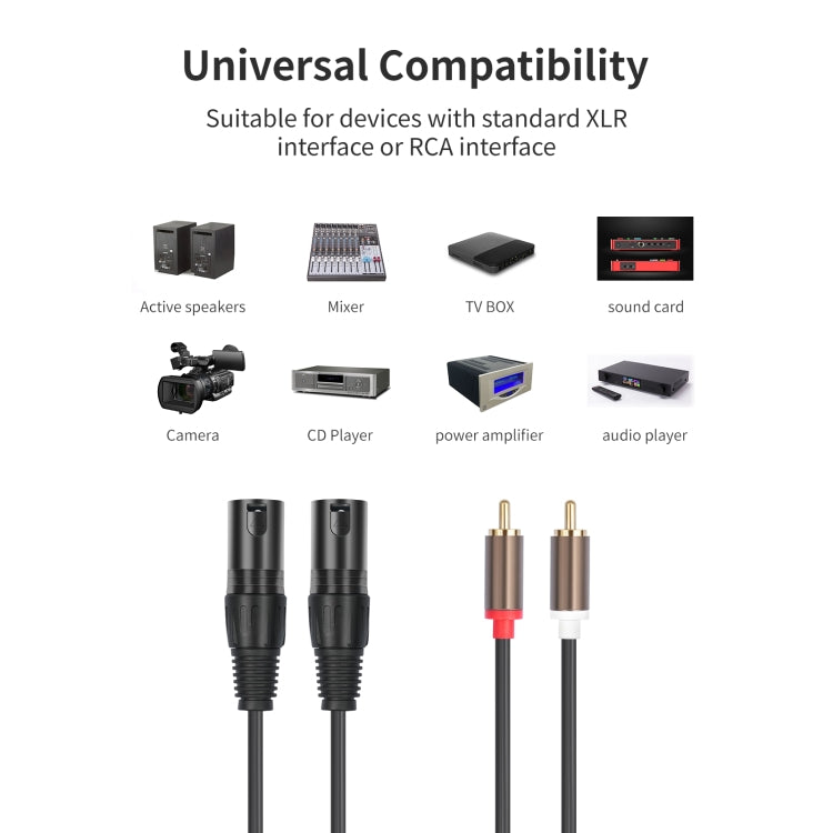 Cable de audio balanceado de 2 RCA macho a 2 XLR macho, 1.5m, 3m