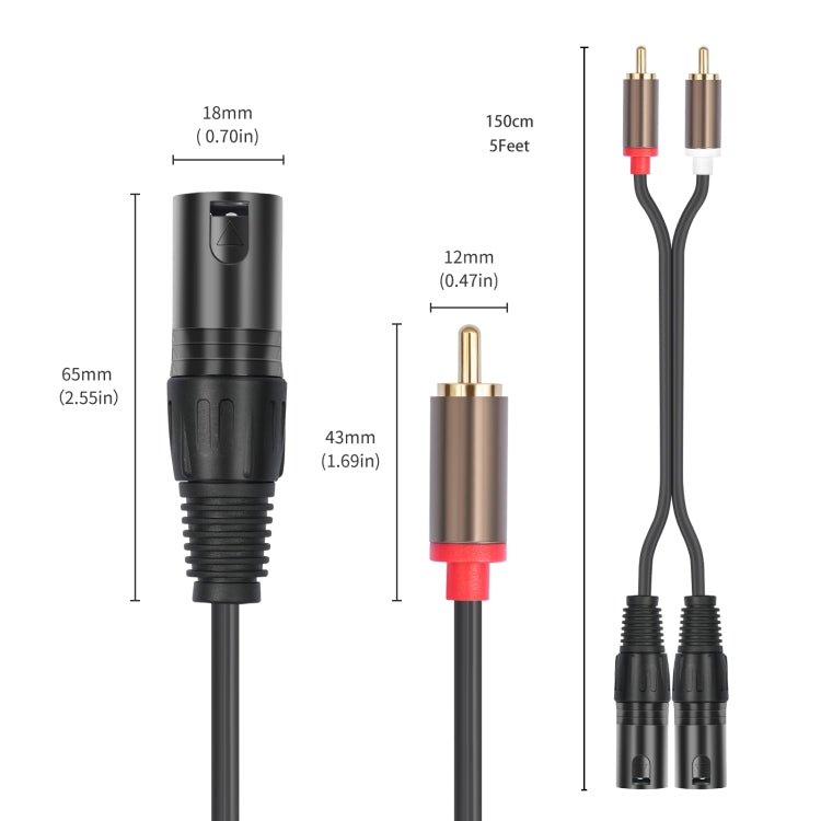 Cable de audio balanceado de 2 RCA macho a 2 XLR macho, 1.5m, 3m
