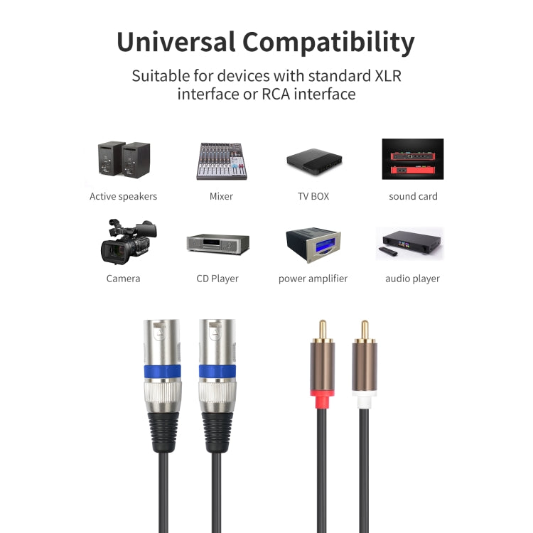 Cable de audio de 2 RCA macho a 2 XLR de 3 pines macho, 1.5m, 3m
