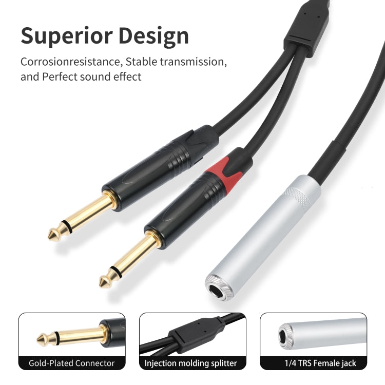 Cable de audio estéreo TRS hembra de 6,35 mm y 1/4" a conector macho doble tipo Y, 6.35mm F to 2 x M