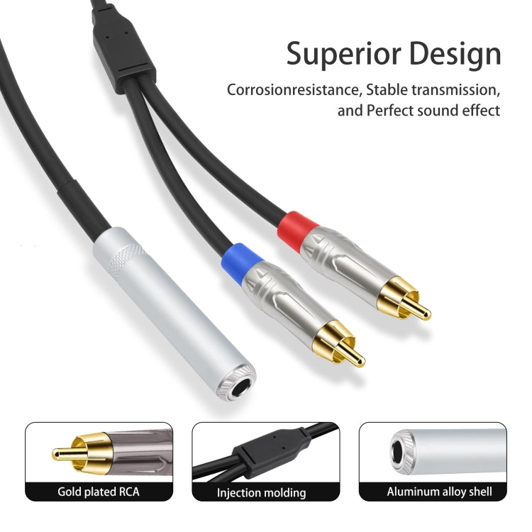 Cable de audio estéreo TRS hembra de 6,35 mm y 1/4" a RCA macho doble tipo Y, 6.35mm F to 2 RCA