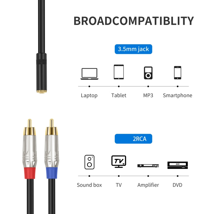 Cable de audio estéreo TRS hembra de 3,5 mm y 1/8" a RCA macho doble tipo Y, 3.5mm F to 2 RCA