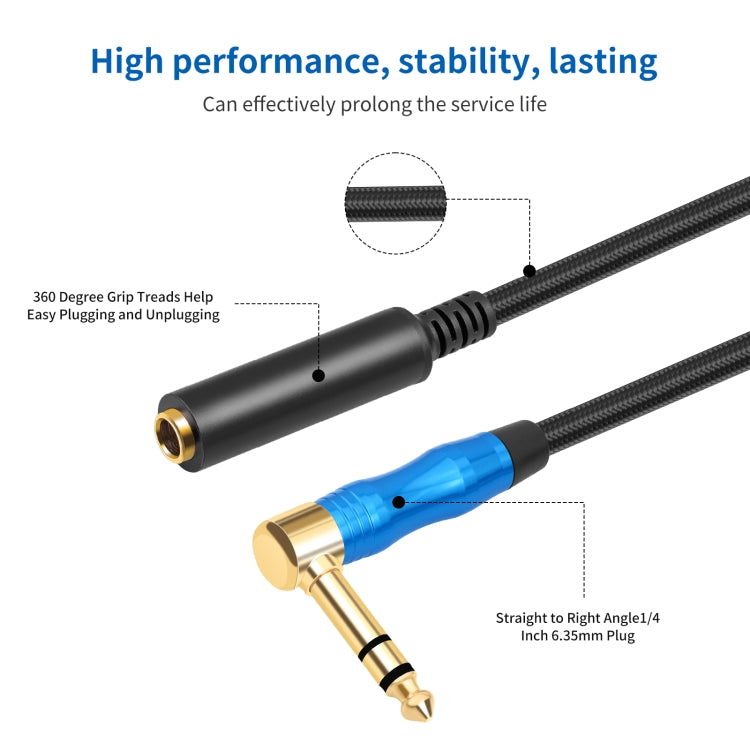 Cable de audio para guitarra eléctrica estéreo de 6,35 mm, 1/4 TRS macho a hembra, 0.3m, 1m, 1.8m