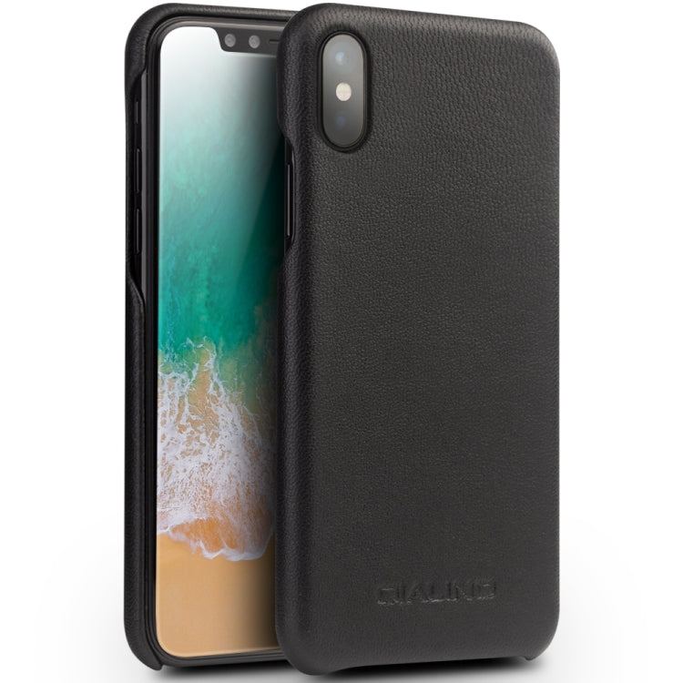 Para iPhone X / XS QIALINO Funda protectora de cuero de vaca a prueba de golpes