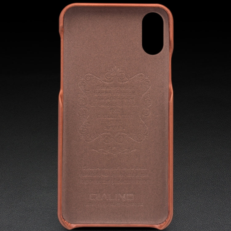 Para iPhone X / XS QIALINO Funda protectora de cuero de vaca a prueba de golpes