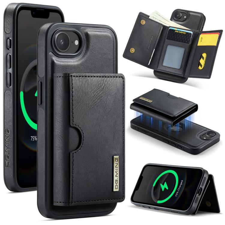 Estuche para tarjetas RFID de tres pliegues de la serie M6 de DG.MING Estuche de cuero extraíble para teléfono, For iPhone 17e / 16e, For iPhone 17 Pro Max, For iPhone 17 Pro, For iPhone 17, For iPhone Air, For iPhone 16 Pro Max, For iPhone 16 Pro     ...