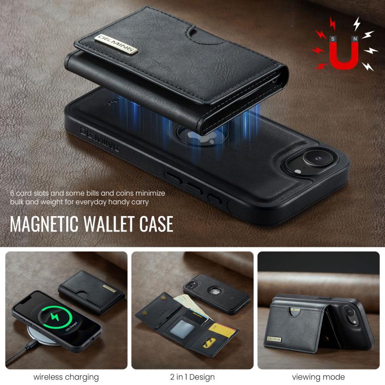 Estuche para tarjetas RFID de tres pliegues de la serie M6 de DG.MING Estuche de cuero extraíble para teléfono, For iPhone 17e / 16e, For iPhone 17 Pro Max, For iPhone 17 Pro, For iPhone 17, For iPhone Air, For iPhone 16 Pro Max, For iPhone 16 Pro     ...
