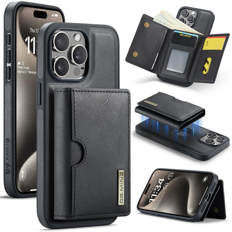 Estuche para tarjetas RFID de tres pliegues de la serie M6 de DG.MING Estuche de cuero extraíble para teléfono, For iPhone 15 Pro Max, For iPhone 15 Pro, For iPhone 15 Plus, For iPhone 15, For iPhone 14 Plus, For iPhone 14, For iPhone 14 Pro           ...