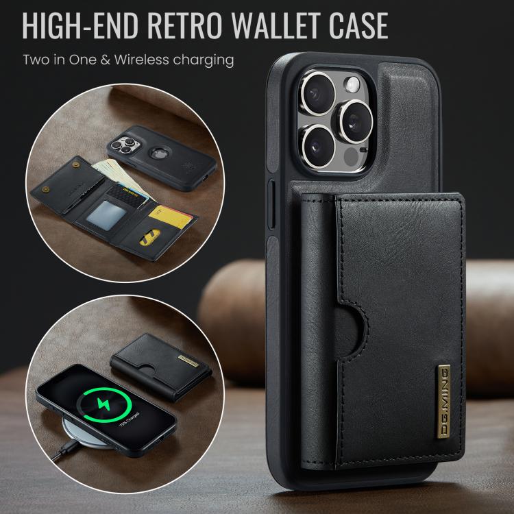 Estuche para tarjetas RFID de tres pliegues de la serie M6 de DG.MING Estuche de cuero extraíble para teléfono, For iPhone 15 Pro Max, For iPhone 15 Pro, For iPhone 15 Plus, For iPhone 15, For iPhone 14 Plus, For iPhone 14, For iPhone 14 Pro           ...