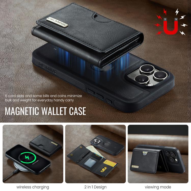 Estuche para tarjetas RFID de tres pliegues de la serie M6 de DG.MING Estuche de cuero extraíble para teléfono, For iPhone 15 Pro Max, For iPhone 15 Pro, For iPhone 15 Plus, For iPhone 15, For iPhone 14 Plus, For iPhone 14, For iPhone 14 Pro           ...