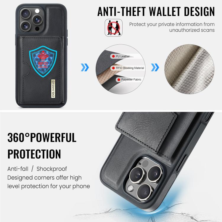 Estuche para tarjetas RFID de tres pliegues de la serie M6 de DG.MING Estuche de cuero extraíble para teléfono, For iPhone 15 Pro Max, For iPhone 15 Pro, For iPhone 15 Plus, For iPhone 15, For iPhone 14 Plus, For iPhone 14, For iPhone 14 Pro           ...