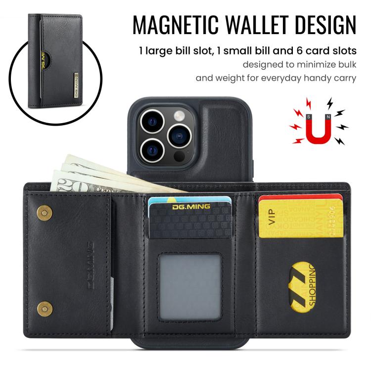 Estuche para tarjetas RFID de tres pliegues de la serie M6 de DG.MING Estuche de cuero extraíble para teléfono, For iPhone 13 Pro, For iPhone 13, For iPhone 12, For iPhone 12 Pro Max, For iPhone 12 Pro, For iPhone 11 Pro Max, For iPhone 11             ...