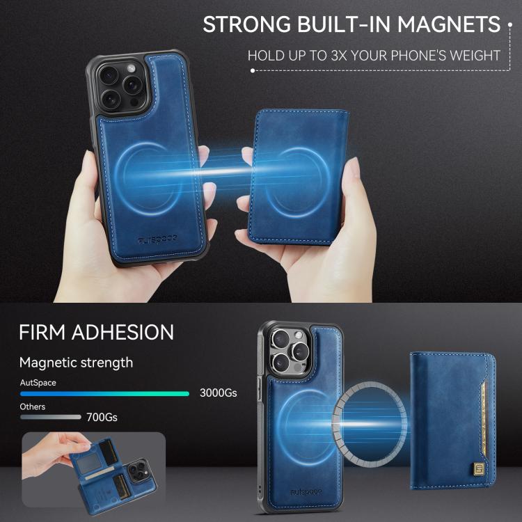 Funda para teléfono con tapa magnética RFID y tarjetero MagSafe AutSpace A13, For iPhone 12 Pro Max, For iPhone 12 Pro