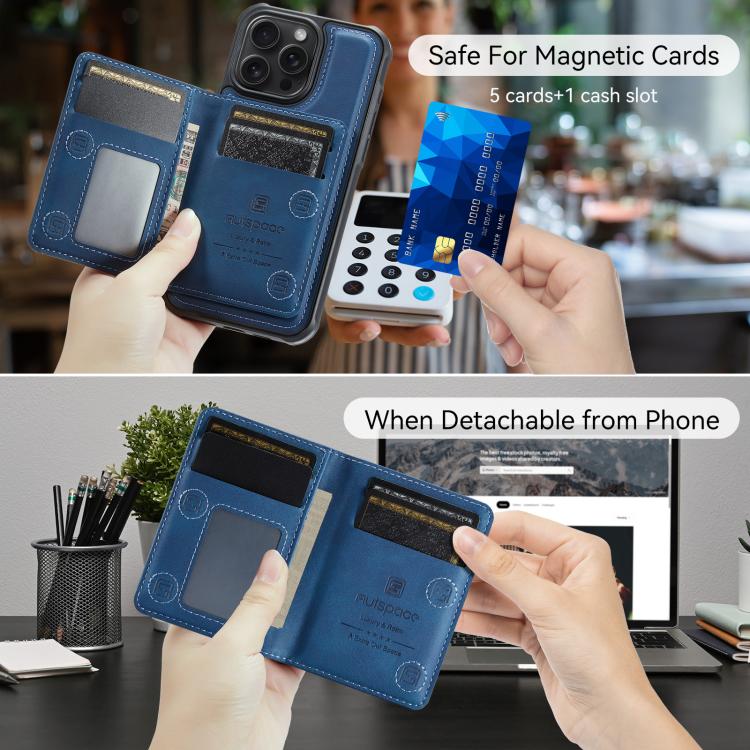 Funda para teléfono con tapa magnética RFID y tarjetero MagSafe AutSpace A13, For iPhone 12 Pro Max, For iPhone 12 Pro