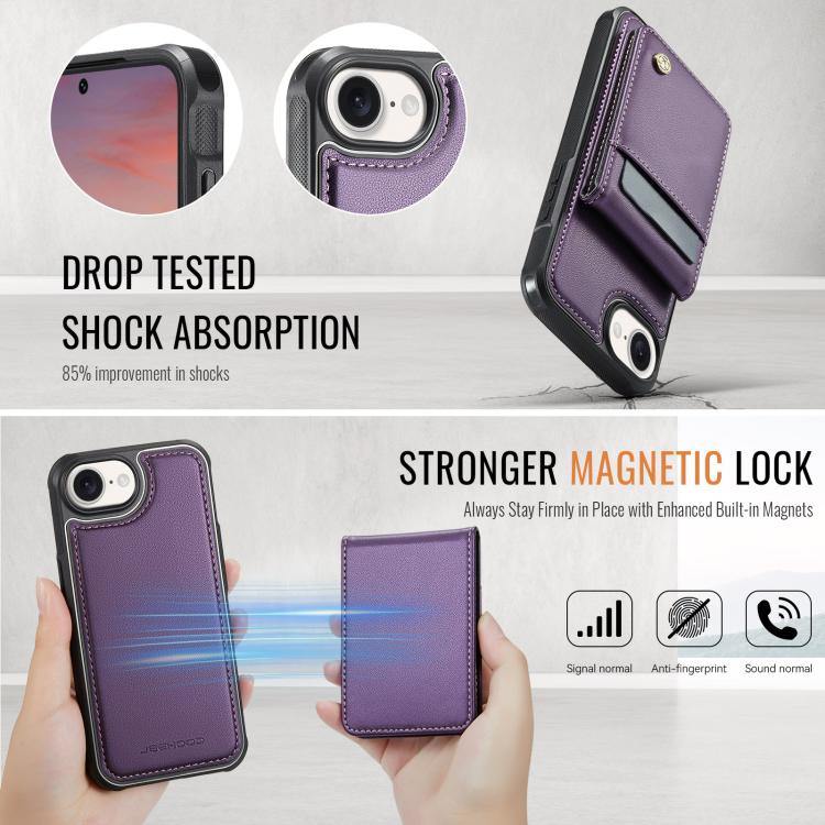 Estuche para teléfono de PU con tarjetero RFID MagSafe de estilo británico JEEHOOD J06, For iPhone 17e / 16e, For iPhone 17 Pro Max, For iPhone 17 Pro, For iPhone 17, For iPhone Air, For iPhone 16 Pro Max, For iPhone 16 Pro, For iPhone 16 Plus         ...