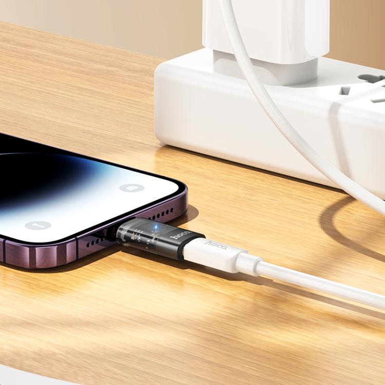 Adaptador OTG transparente hoco UA36A de 8 pines macho a USB-C/Tipo-C hembra, 8 Pin Male to USB-C / Type-C Female