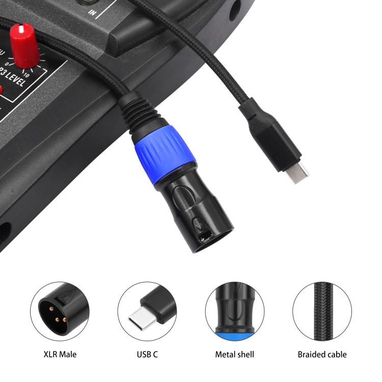 Cable de audio con salida estéreo TY015 tipo C macho a XLR macho, 1m, 2m, 3m