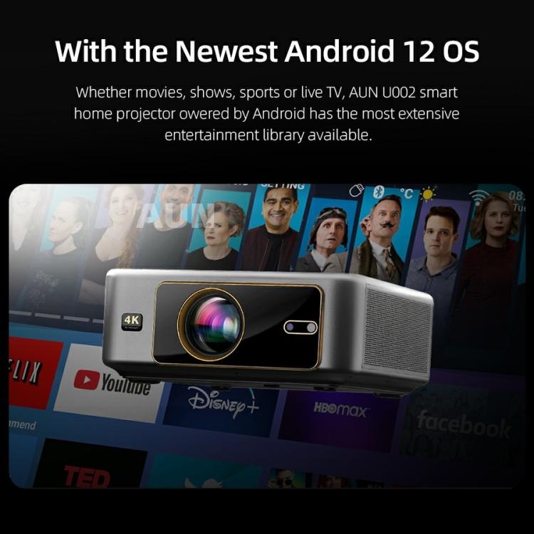 Proyector inteligente para cine en casa AUN U002 1920x1080P 970ANSI Android 12, US Plug, UK Plug, AU Plug, EU Plug
