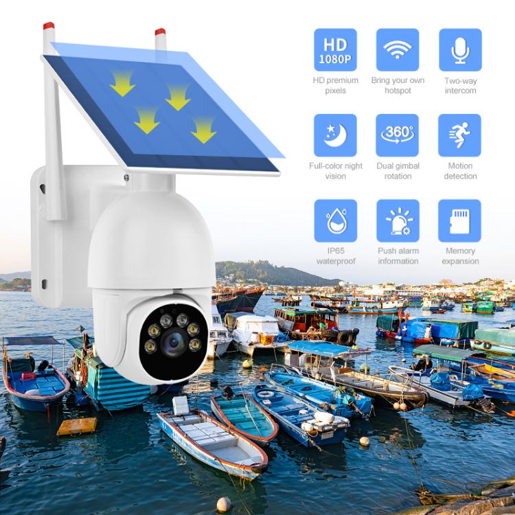 Cámara de vigilancia WiFi HD con panel solar de bajo consumo para exteriores de 1080P, with Battery, without Battery