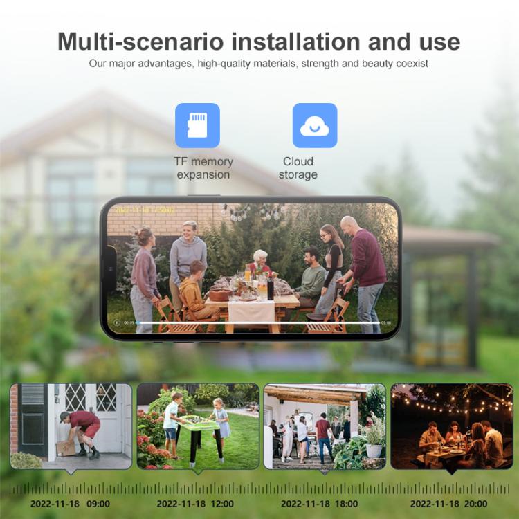 Cámara de vigilancia WiFi HD con panel solar de bajo consumo para exteriores de 1080P, with Battery, without Battery