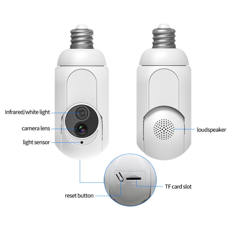 Cámara de vigilancia WiFi tipo bombilla 1080P compatible con visión nocturna, intercomunicador bidireccional y detección de movimiento, K8