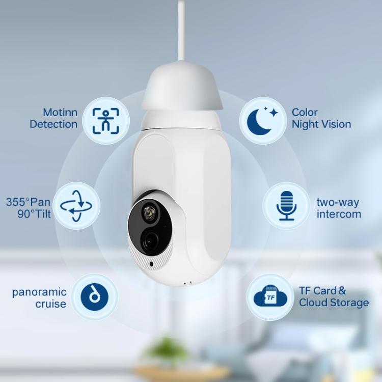 Cámara de vigilancia WiFi tipo bombilla 1080P compatible con visión nocturna, intercomunicador bidireccional y detección de movimiento, K8