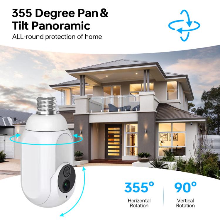 Cámara de vigilancia WiFi tipo bombilla 1080P compatible con visión nocturna, intercomunicador bidireccional y detección de movimiento, K8