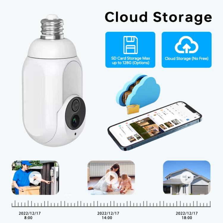 Cámara de vigilancia WiFi tipo bombilla 1080P compatible con visión nocturna, intercomunicador bidireccional y detección de movimiento, K8