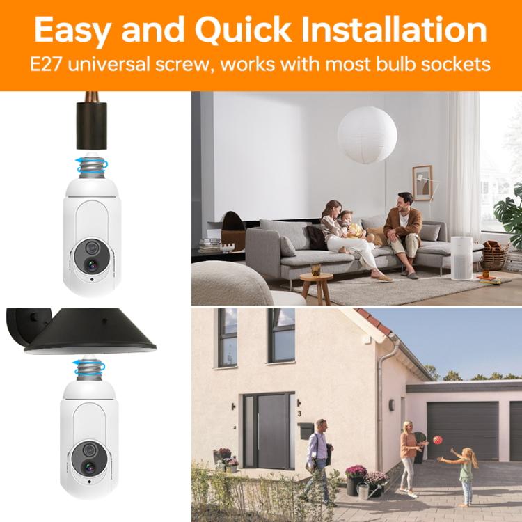 Cámara de vigilancia WiFi tipo bombilla 1080P compatible con visión nocturna, intercomunicador bidireccional y detección de movimiento, K8