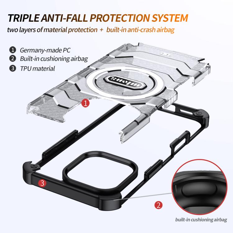 Estuche magnético híbrido de TPU MagSafe para PC de la serie Explorer de wlons, For iPhone 16 Pro Max, For iPhone 16 Pro, For iPhone 15 Pro Max, For iPhone 15 Pro, For iPhone 15