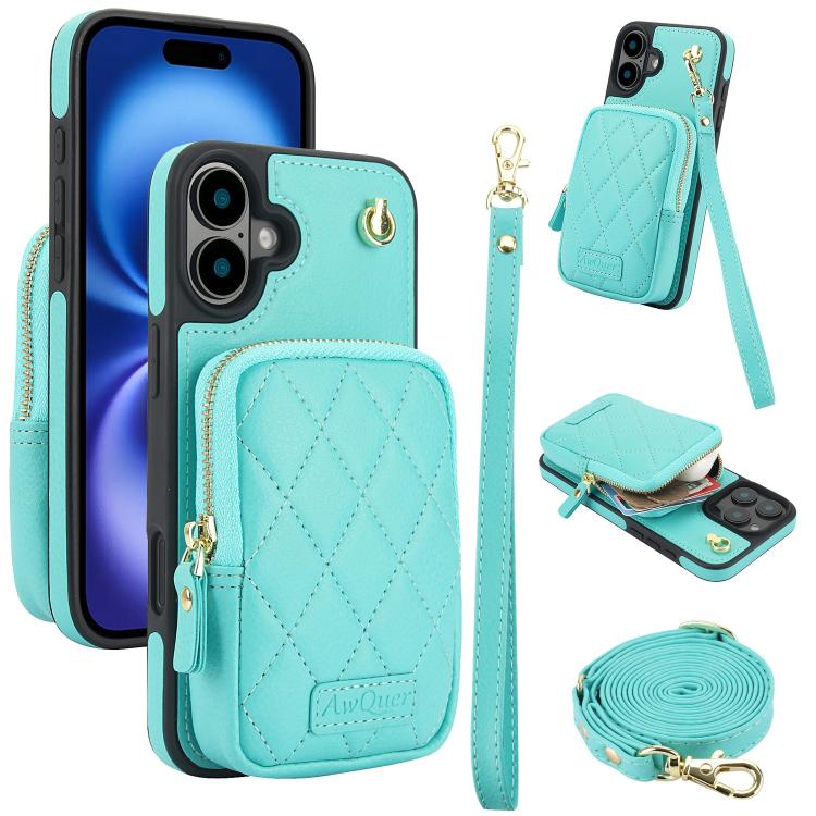 Cartera con cremallera y bandolera AwQuer, funda de piel de lichi para teléfono, For iPhone 16 Pro Max, For iPhone 16 Pro, For iPhone 16 Plus, For iPhone 16, For iPhone 15 Pro Max, For iPhone 15 Pro