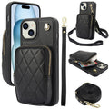 Cartera con cremallera y bandolera AwQuer, funda de piel de lichi para teléfono, For iPhone 15 Plus, For iPhone 15, For iPhone 14 Plus, For iPhone 14 / 13, For iPhone 14 Pro, For iPhone 14 Pro Max