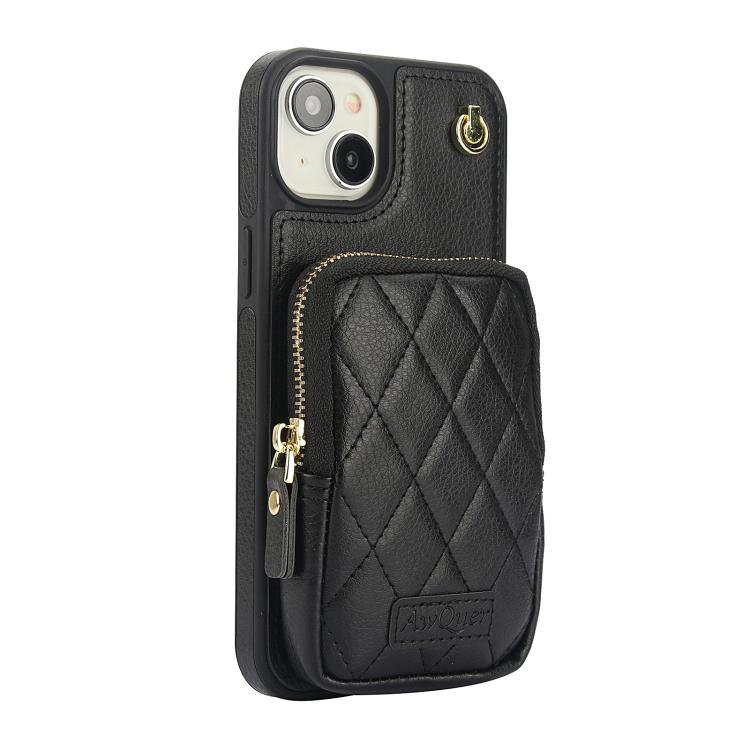 Cartera con cremallera y bandolera AwQuer, funda de piel de lichi para teléfono, For iPhone 15 Plus, For iPhone 15, For iPhone 14 Plus, For iPhone 14 / 13, For iPhone 14 Pro, For iPhone 14 Pro Max