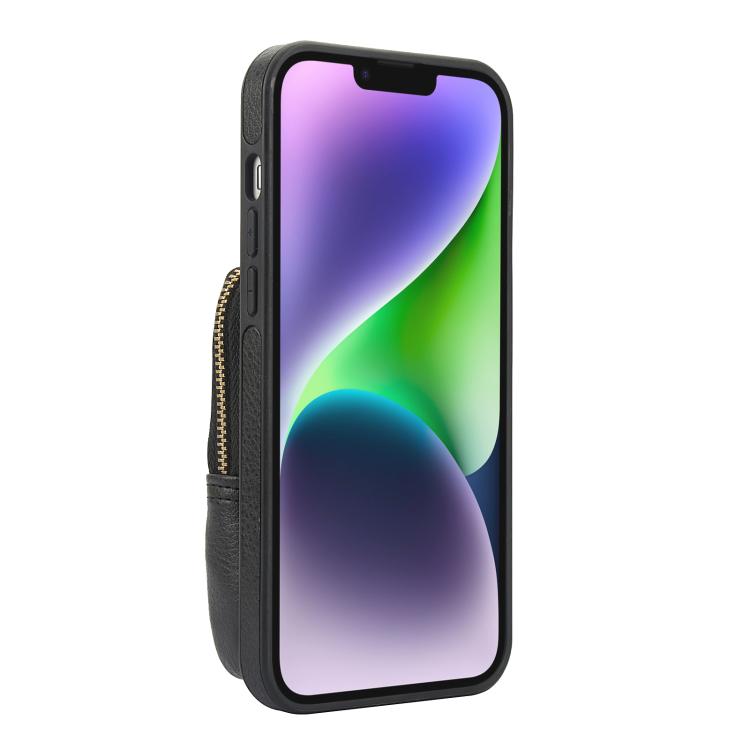 Cartera con cremallera y bandolera AwQuer, funda de piel de lichi para teléfono, For iPhone 15 Plus, For iPhone 15, For iPhone 14 Plus, For iPhone 14 / 13, For iPhone 14 Pro, For iPhone 14 Pro Max