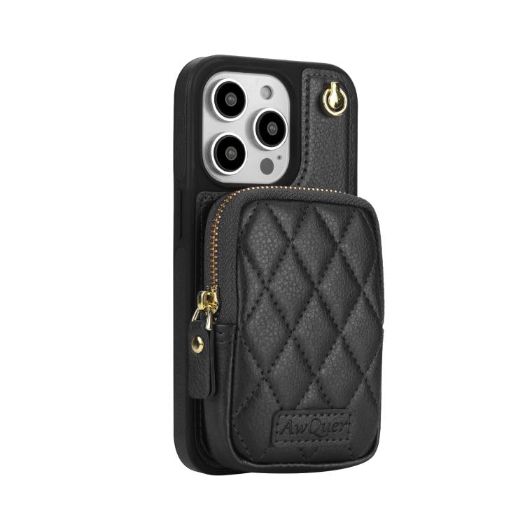 Cartera con cremallera y bandolera AwQuer, funda de piel de lichi para teléfono, For iPhone 13 Pro Max, For iPhone 13 Pro, For iPhone 12 / 12 Pro, For iPhone 12 Pro Max, For iPhone 11 Pro Max, For iPhone 11
